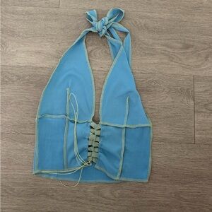 Princess Polly Teal and Lime Halter Top